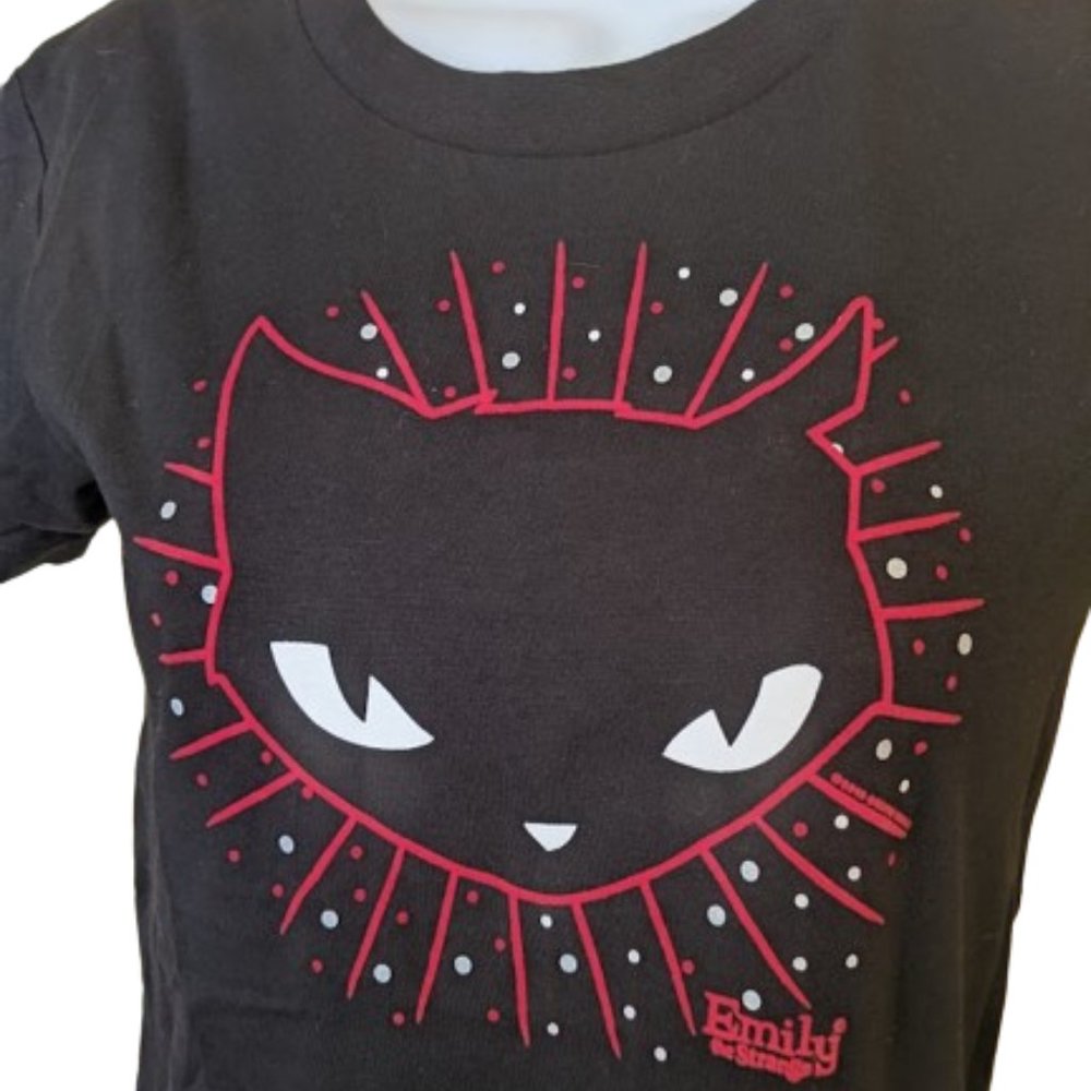 EMILY THE STRANGE 2010 Black Red V-Neck T-Shirt-Size Small NWOT NEW